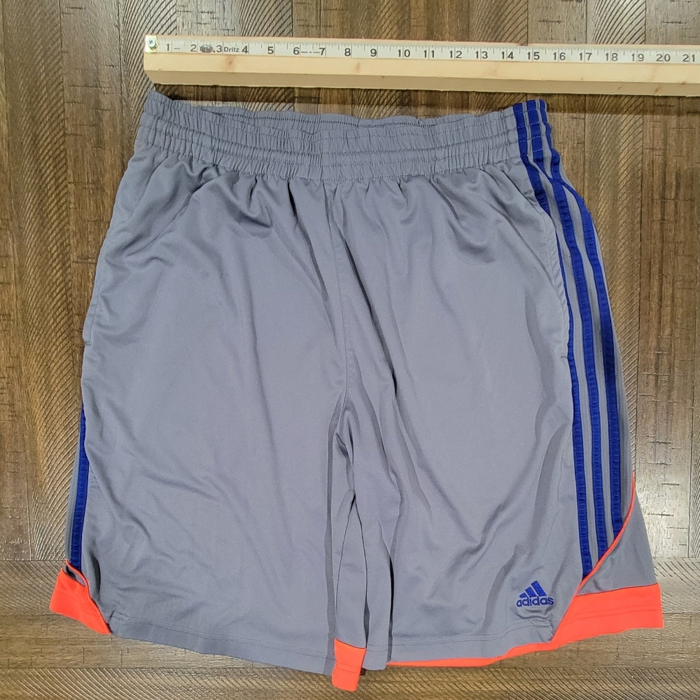 Mens Large Adidas Grey/ Blue / Orange Basketball Shorts